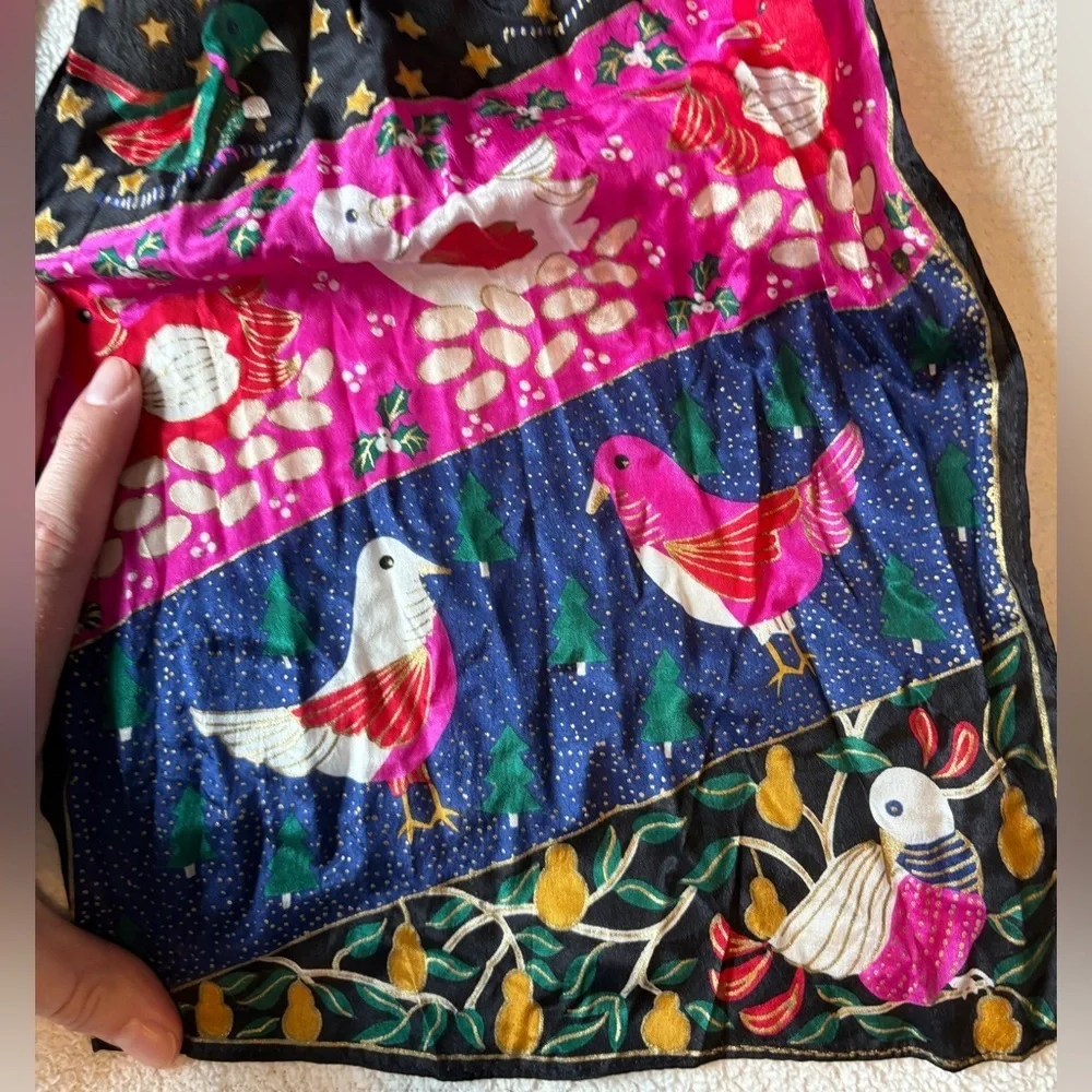 Twelves Days of Christmas Scarf, Colorful. Partridge Pear Tree, Golden Rings